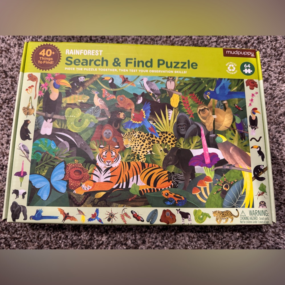 64 piece rainforest search and find puzzle.